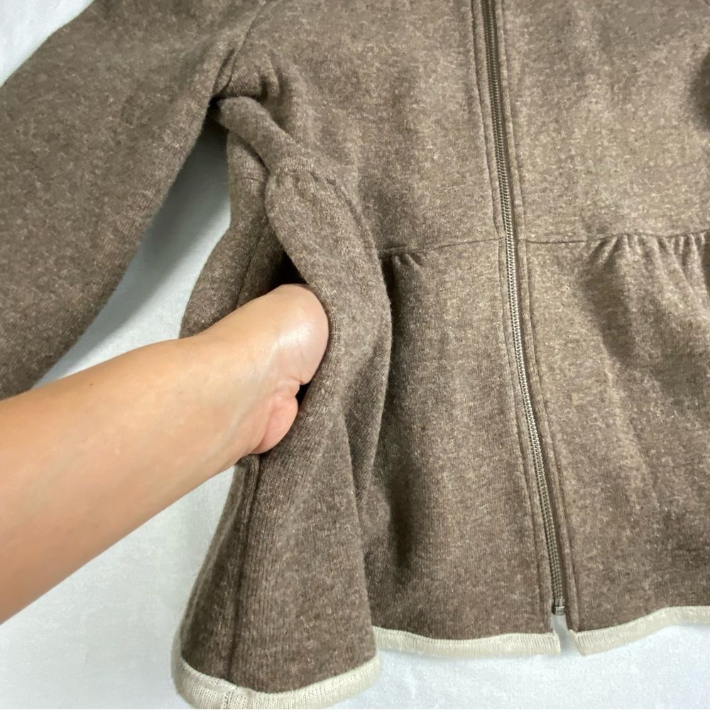 J. Jill‎ Brown Cotton Wool Hooded Zip Sweater Jacket Peplum Pockets M - Picture 4 of 13